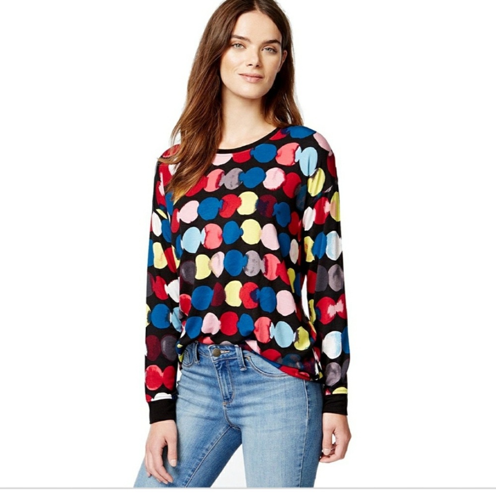 Kensie abstract multi-colored polka dot top NWT S